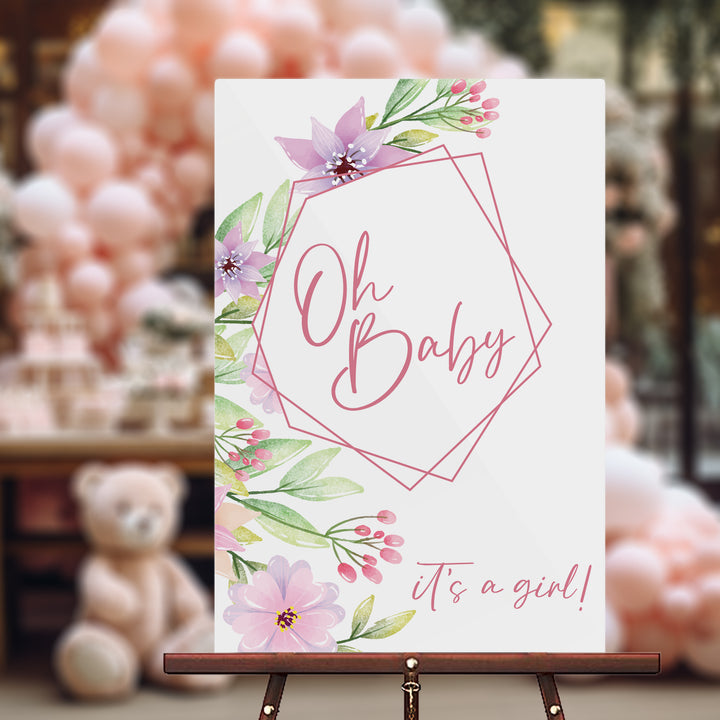 Pink Floral Oh Baby Shower Sign