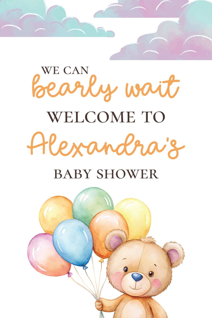 Multi Color Bearly Wait Baby Shower Sign