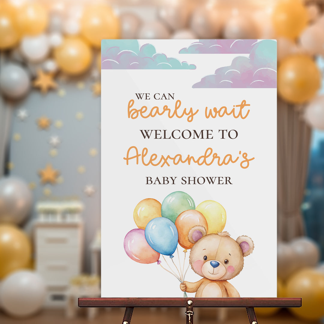 Multi Color Bearly Wait Baby Shower Sign