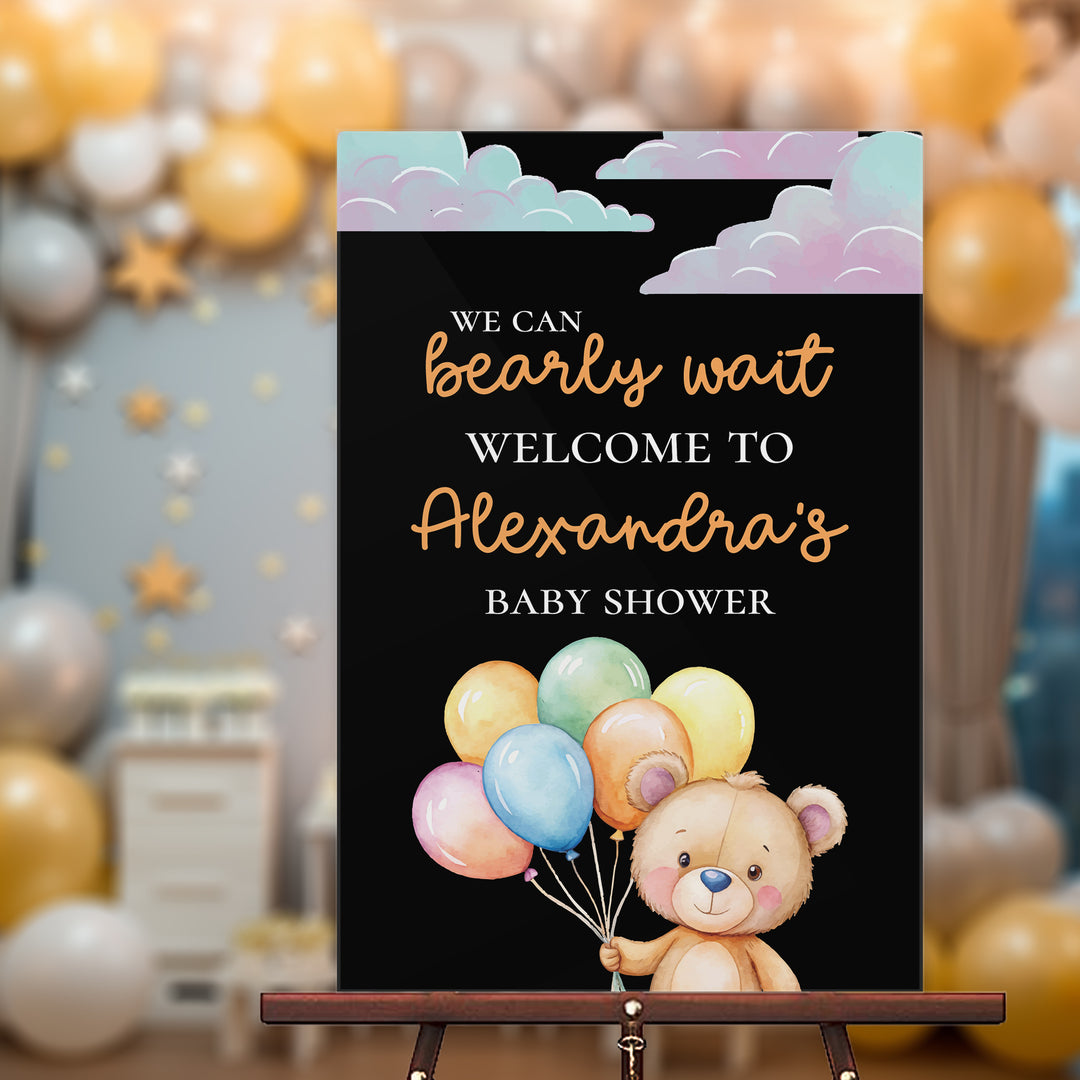 Multi Color Bearly Wait Baby Shower Sign