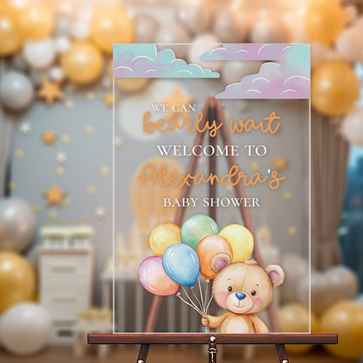 Multi Color Bearly Wait Baby Shower Sign