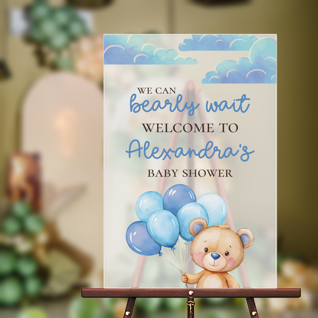 Blue Bearly Wait Baby Shower Sign