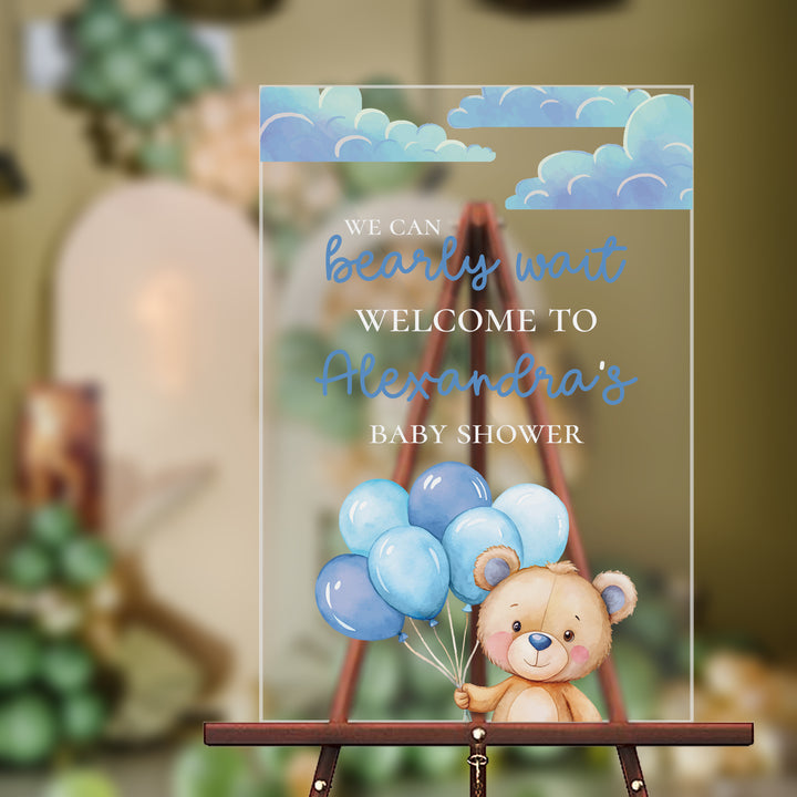 Blue Bearly Wait Baby Shower Sign