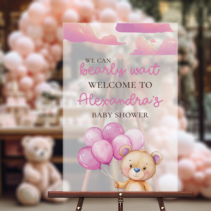 Pink Bearly Wait Baby Shower Sign