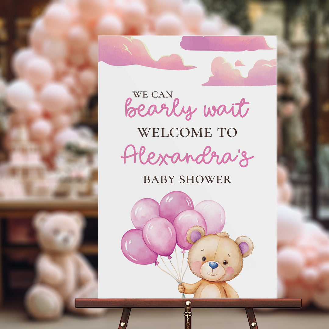 Pink Bearly Wait Baby Shower Sign