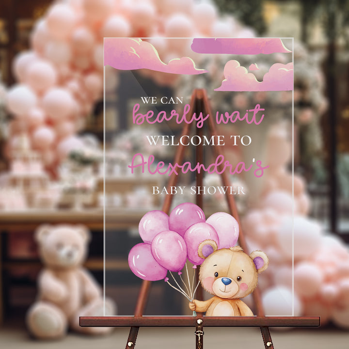 Pink Bearly Wait Baby Shower Sign