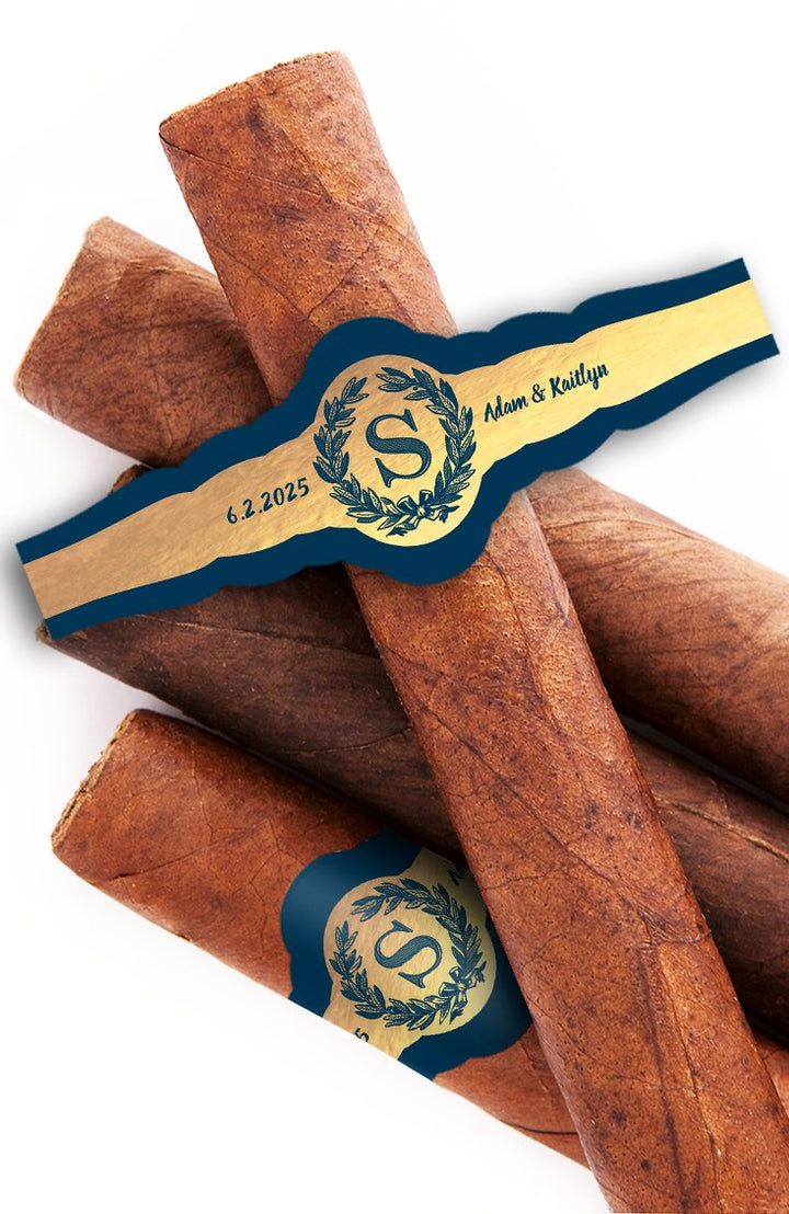 Monogram Wreath Navy Wedding Cigar Bands