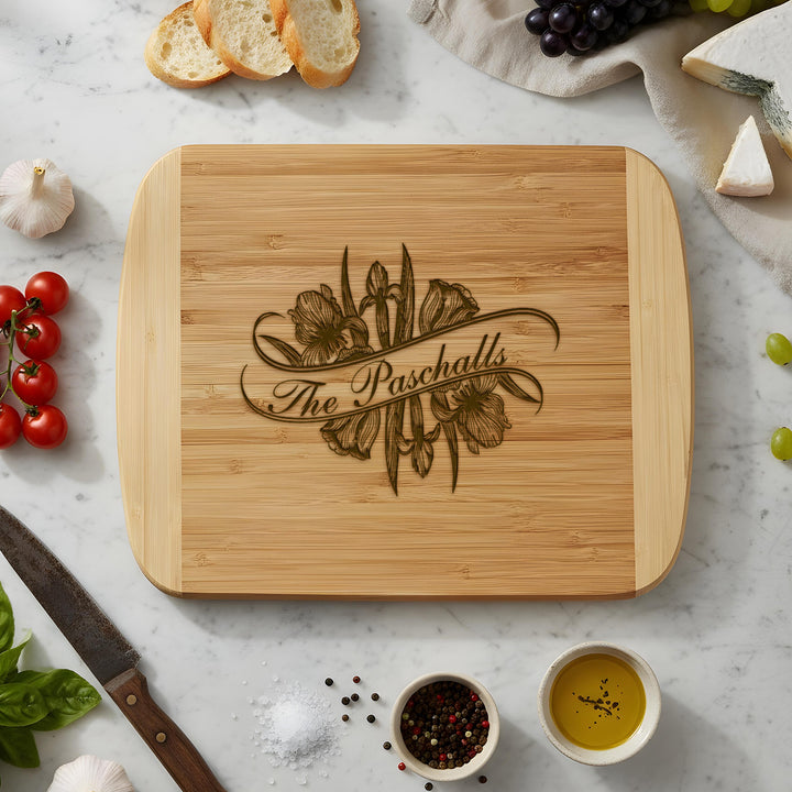 Floral Last Name Bamboo Cutting Board