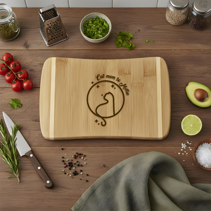 Cat Mom Bamboo Cutting Board