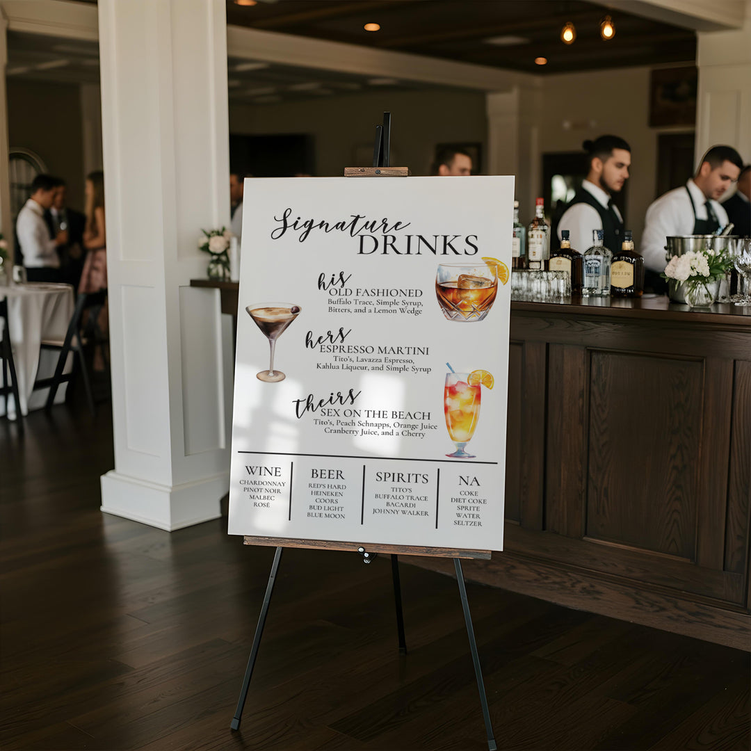 Large Drink Menu Wedding Bar Sign