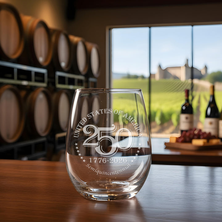 America 250 Years Stemless Wine Glass
