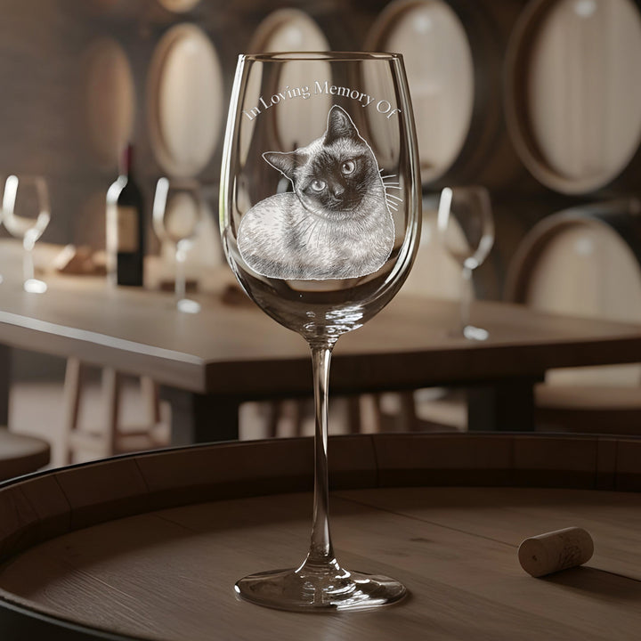 Loving Memory Cat Etched Stemmed Wine Glass