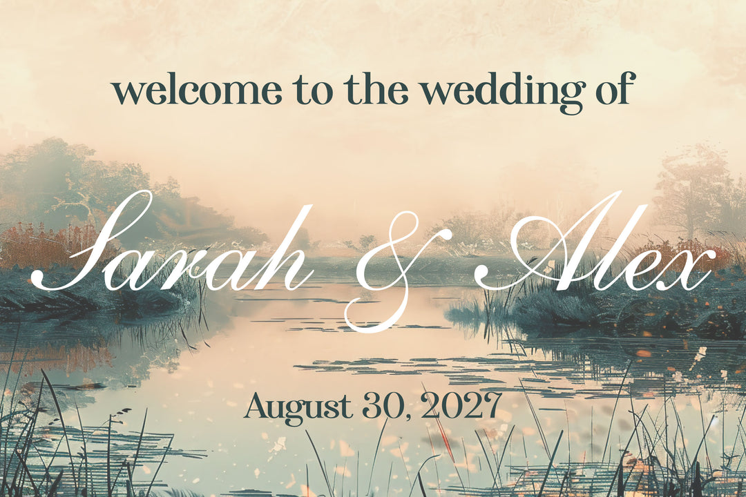 Lake Wedding Welcome Sign, Personalized Reception Sign, Misty Lakeside Wedding Decor, Custom Acrylic Sign