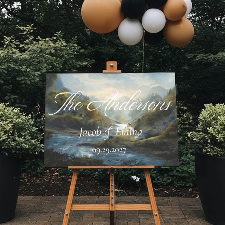 Mountain Wedding Welcome Sign, Personalized Reception Sign, Landscape Wedding Decor, Custom Acrylic Sign