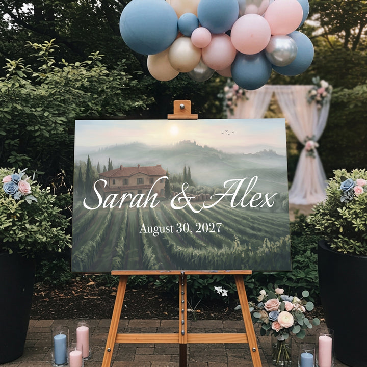 Vineyard Wedding Welcome Sign, Personalized Reception Sign, Tuscan Wedding Decor, Custom Acrylic Sign