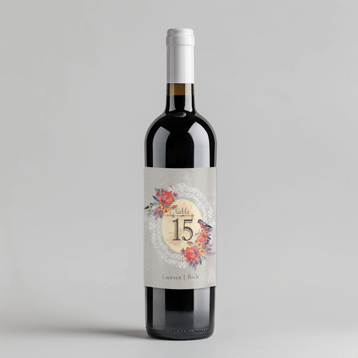 Canvas Birds Number Table Number Wine Label