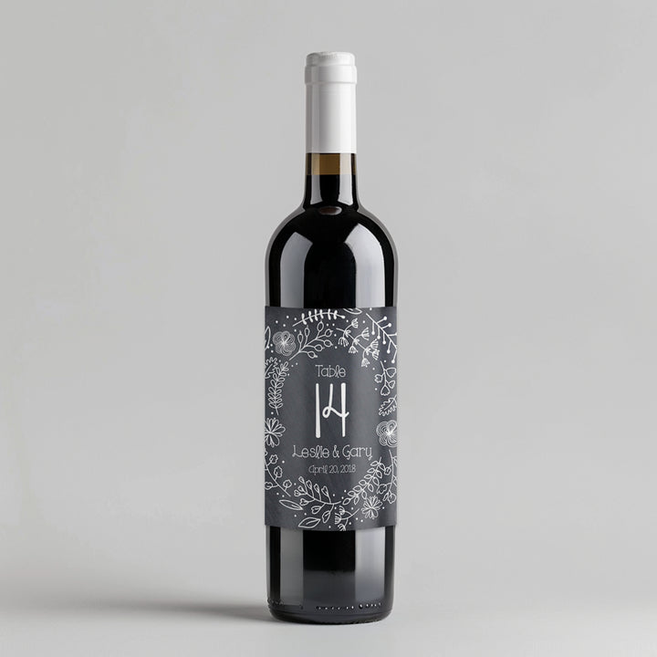 Chalkboard Floral Table Number Wine Label