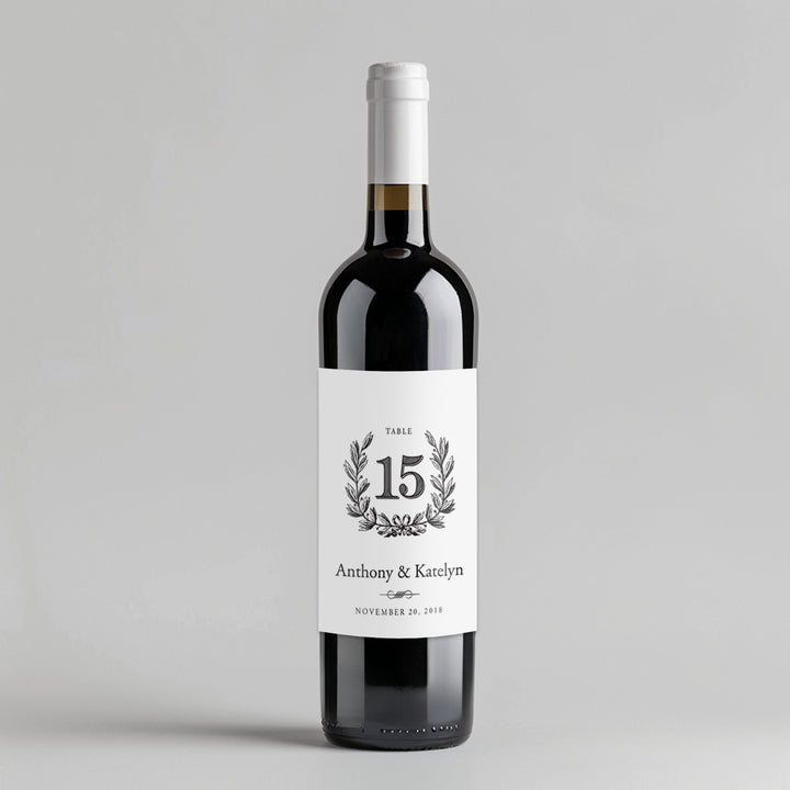 Monogram Wreath Table Number Wine Label