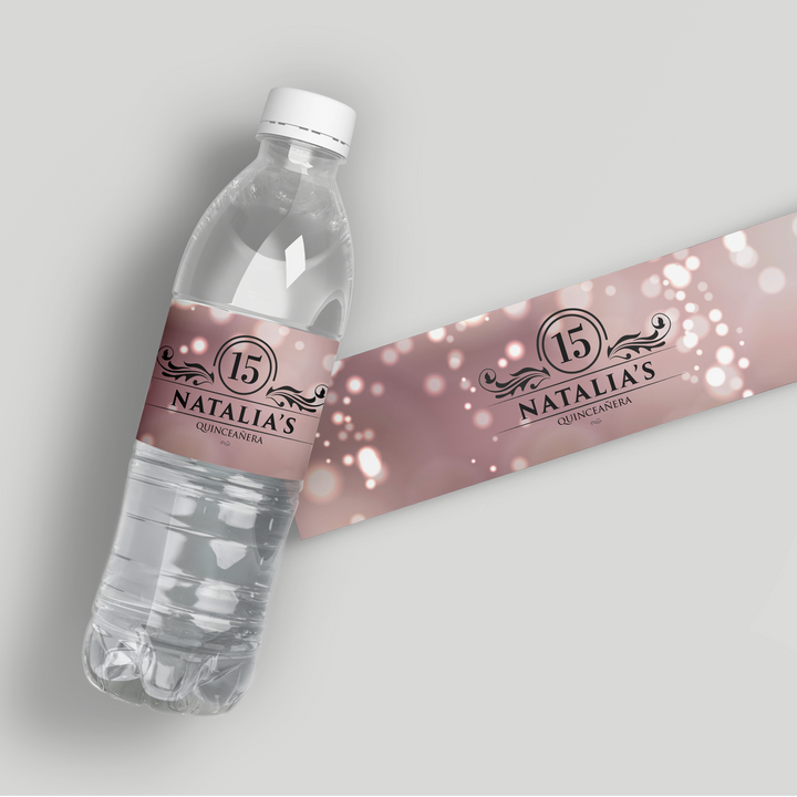 Pink Blush Bokeh Water Bottle Labels