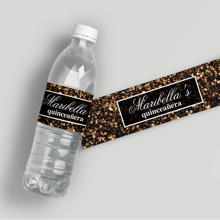 Rose Gold Confetti Water Bottle Labels