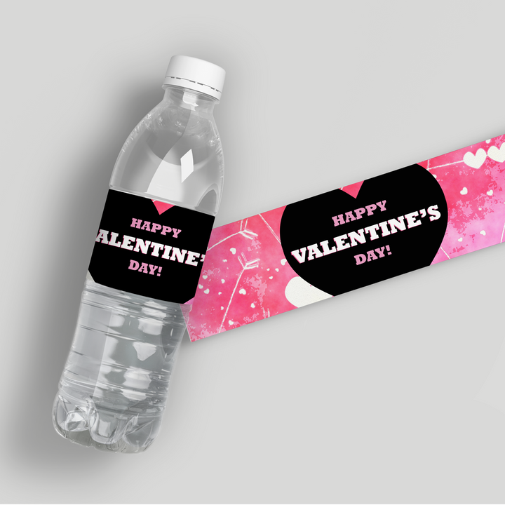 Pink Black Heart Water Bottle Labels