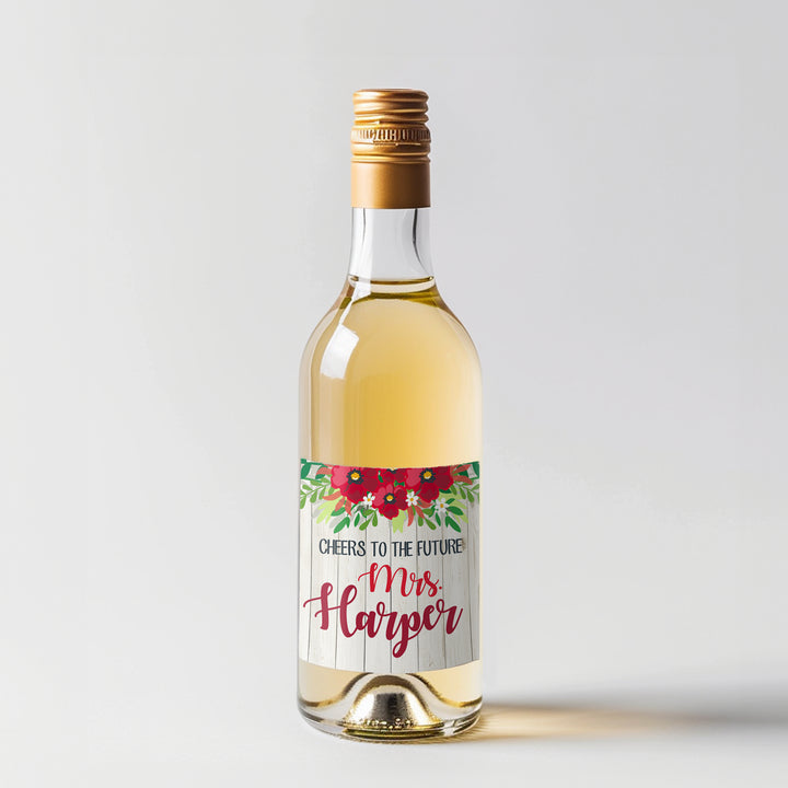 Red Floral Mini Wine Label