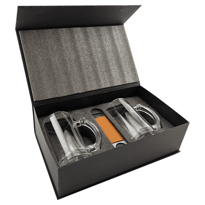 Custom Beer Mug Gift Box Set – Personalized Glass Mugs with Engraved Bottle Opener