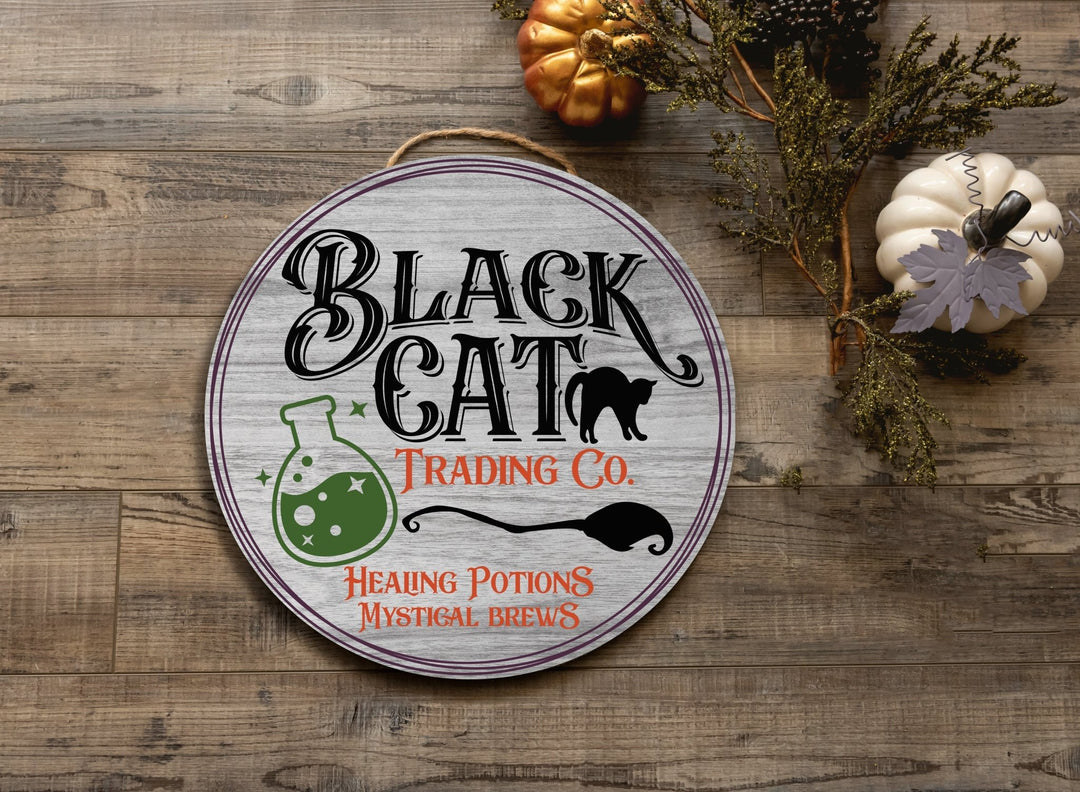 Black Cat Potion Halloween Door Decorations