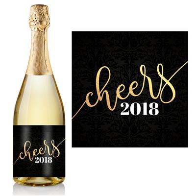 Black Damask Cheers Champagne Label