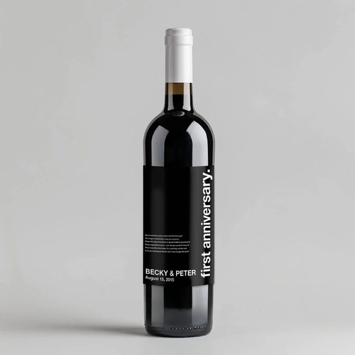 Black First Anniversary Milestone Wine Label iCustomLabel