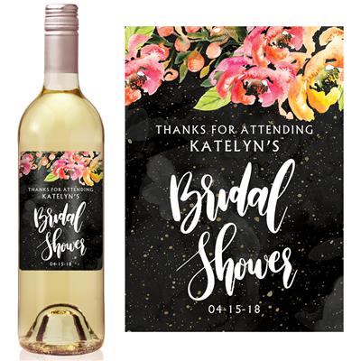 Black Floral Bridal Shower Wine Label