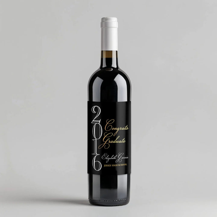 Black Gold Graduation Wine Label iCustomLabel