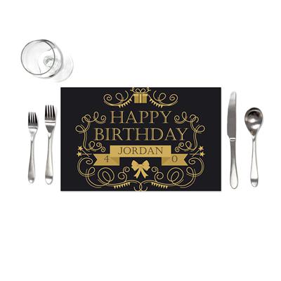 Black Gold Ornate Birthday Placemats
