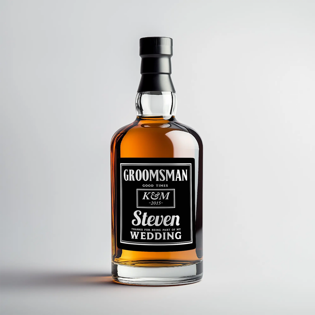 Black Whiskey Groomsman Small Liquor Label iCustomLabel