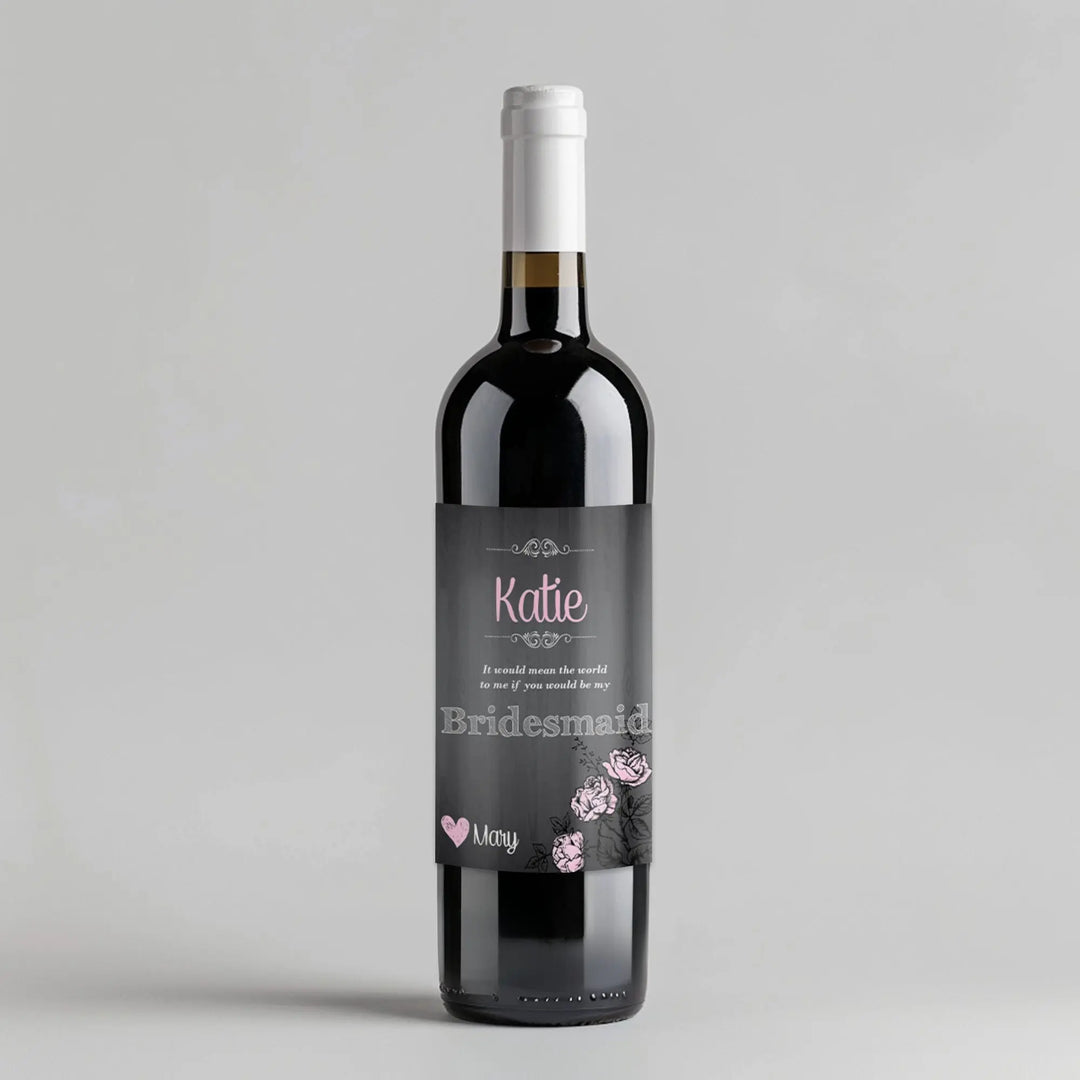 Black Wood Bridesmaid Wine Label iCustomLabel