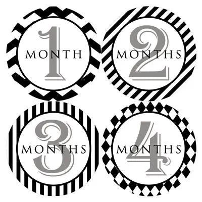 Black and White Pattern Baby Month Stickers