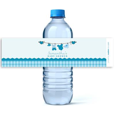Blue Baby Clothes Water Bottle Labels