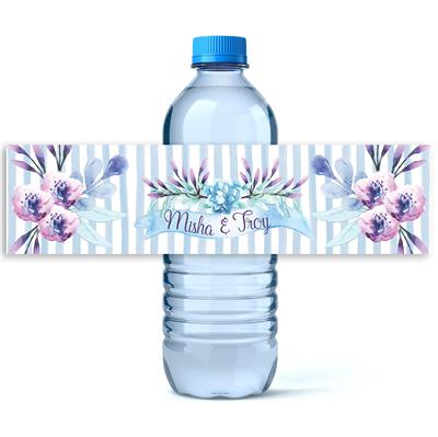 Blue Floral Watercolor Water Bottle Labels