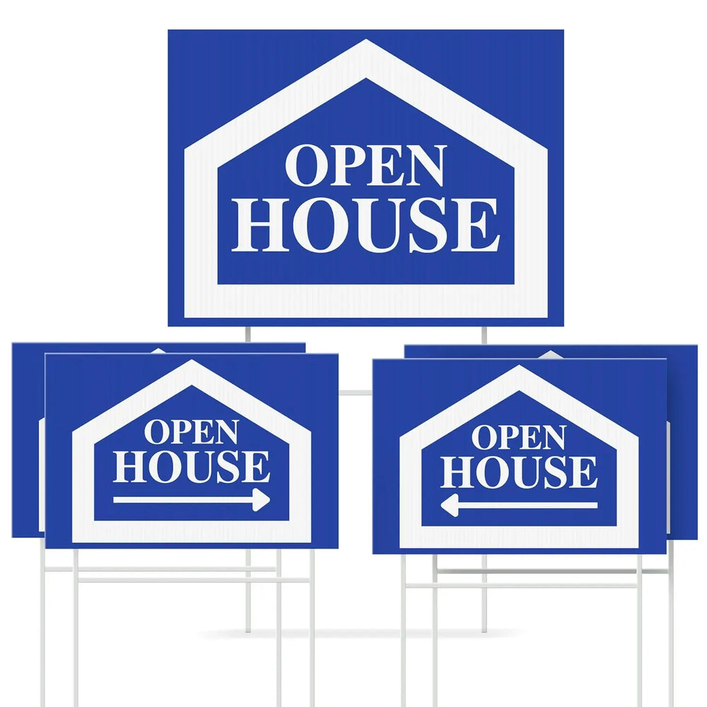 Blue Open House Real Estate Yard Signs iCustomLabel