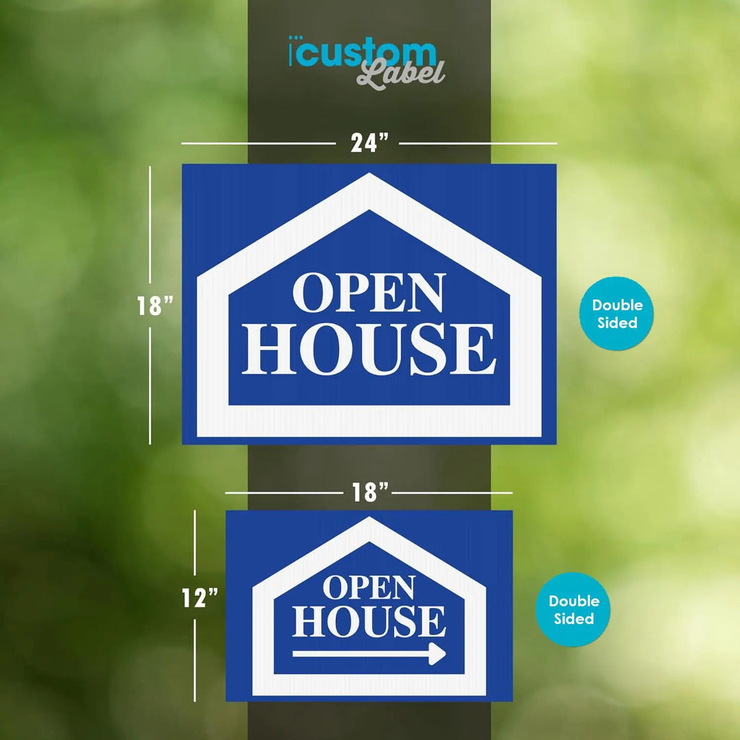 Blue Open House Real Estate Yard Signs iCustomLabel