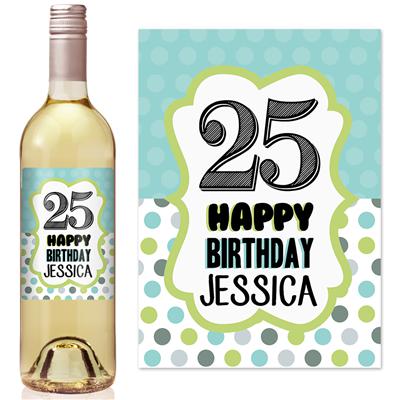 Blue Polkadot Birthday Wine Label