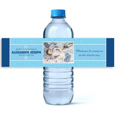 Blue Rejoice Baptism Water Bottle Labels