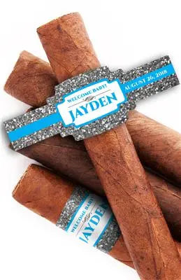 Blue Silver Glitter Baby Shower Cigar Bands