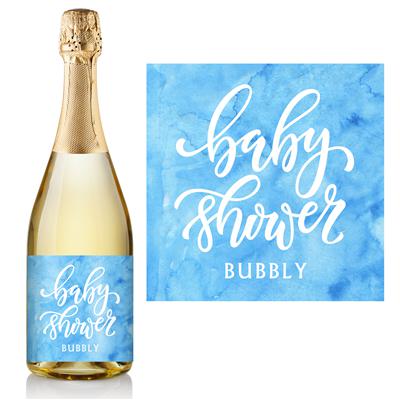 Blue Watercolor Baby Shower Champagne Label