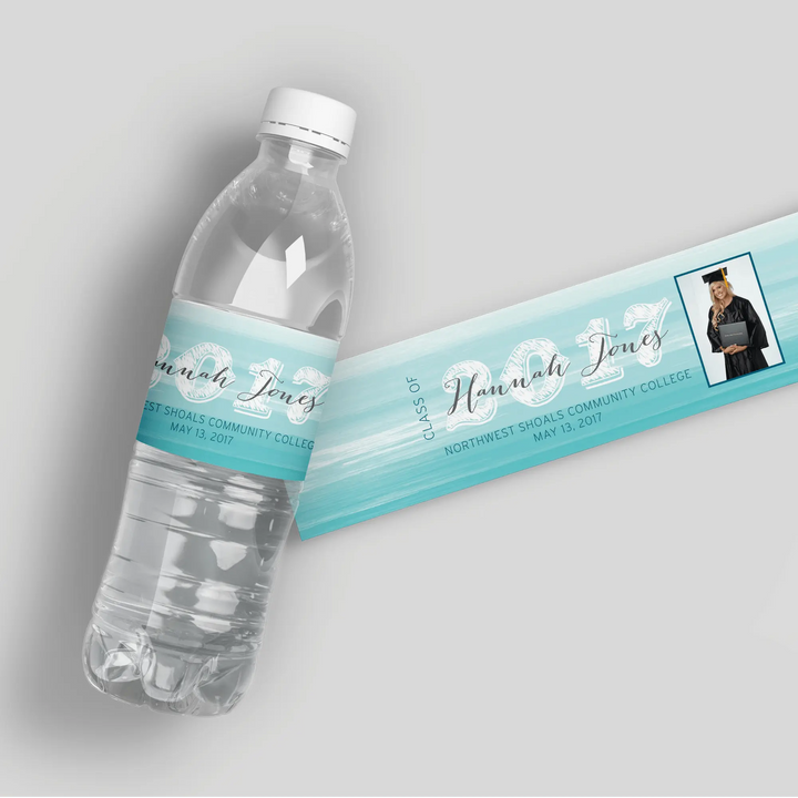 Blue Watercolor Graduation Water Bottle Labels - iCustomLabel