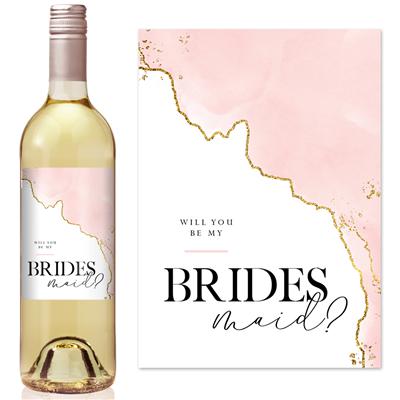 Blush Edging Bridesmaid Wine Label