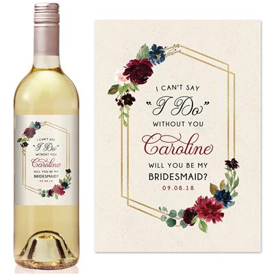 Burgundy Floral Bridesmaid Wine Label