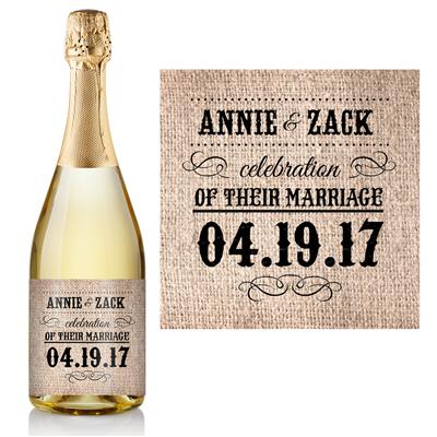 Burlap Wedding Champagne Label