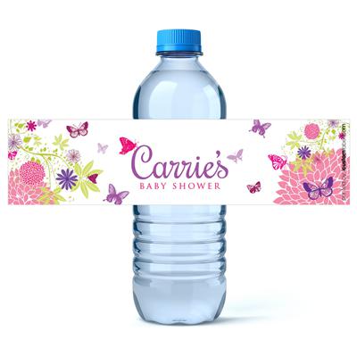Butterfly Flower Baby Shower Water Bottle Labels