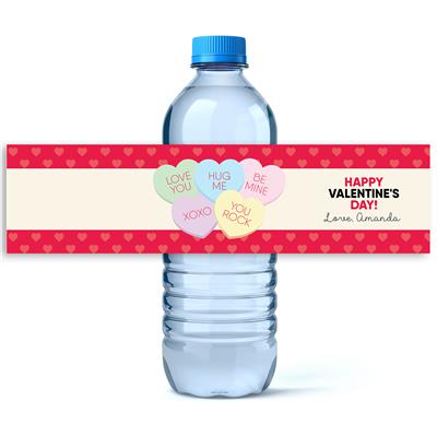 Candy Heart Valentine Water Bottle Labels
